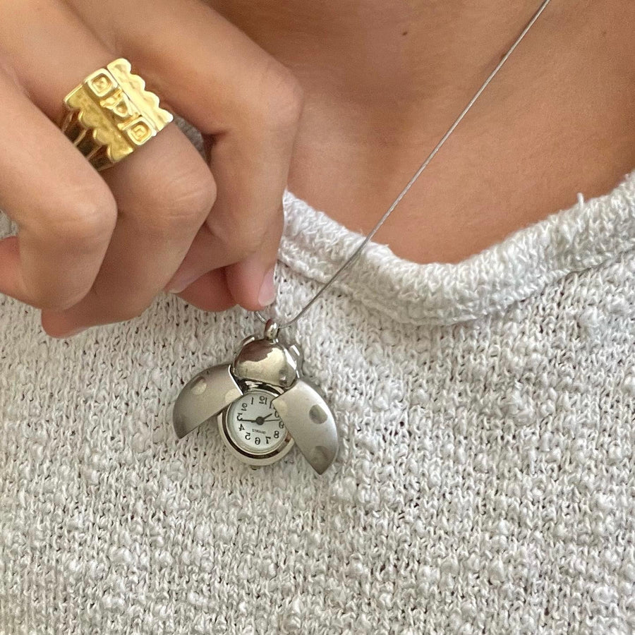 LadyBug Clock Necklace